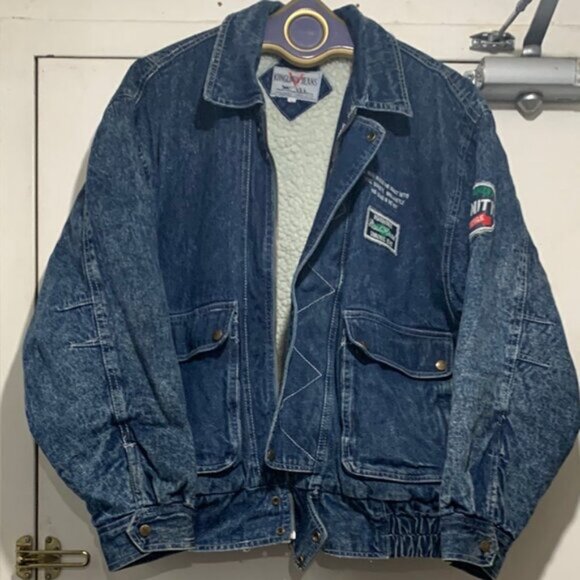 VINTAGE KONGLOON JEANS SHERPA LINED EMBROIDERED JACKETS SIZE L - Picture 2 of 13